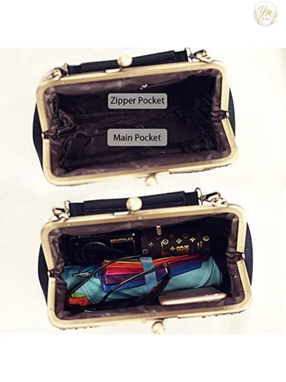 Retro PU Leather Clutch Crossbody Bag with Kiss Lock Closure, Evening Purse,